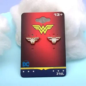 Officially Licensed Hypoallergenic DC Comics Jewelry Wonder Woman Stainless Steel Stud Earrings For Womens