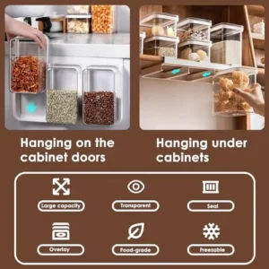 OFTY Food Storage Containers Set with Leakproof Lids: 3PCS 900ML Stackable Organization Storage Boxes with Sliding Adhesive Rack for Kitchen Cabinet, Pantry Organization, Bathroom, Office Use