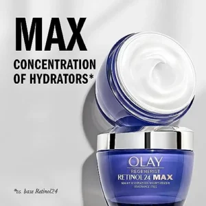 Olay Regenerist Retinol 24 Max Moisturizer, Retinol 24 Max Hydrating Night Face Cream, Fragrance-Free Non Greasy Feeling 1.7 oz, Includes Olay Whip Travel Size for Dry Skin