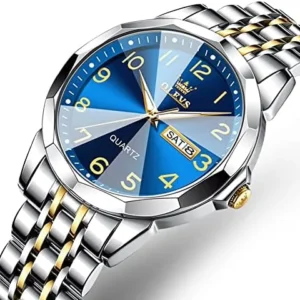 OLEVS Watch for Men Business Dress Diamond Analog Quartz Date Luxury Classic Stainless Steel Waterproof Luminous Two Tone Wrist Watch