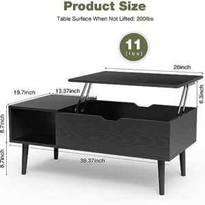 OLIXIS Modern Lift Top Coffee Table Wooden Furniture with Storage Shelf and Hidden Compartment for Living Room Office (Black)