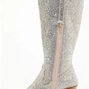 olomisa Rhinestone Boots for Women, Knee High Cowboy Boots Pointed Toe Chunky Heel Sparkly Cowgirl Boots Bling Shoes