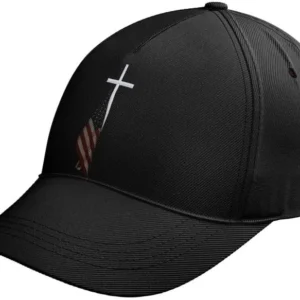 Onegam Patriotic Adjustable Stitched/Embroidered Baseball Cap with Cross, American Flag, and Rifle– GOD Bless America!