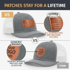 Oowee Leather Patch Hat | American Flag | Richardson 112 Trucker Hat