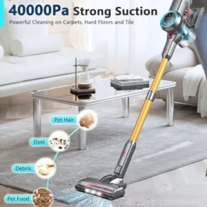 ORFELD Cordless Vacuum Cleaner, 500W/40Kpa Stick Vacuum with Self-Standing, Max 60Mins Runtime, Vacuum Cleaners for Home with LED Display, 6 in 1 Cordless Vacuum for Carpet Hardwood Floor Pet Hair