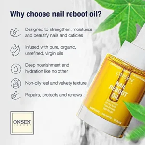 Organic Cuticle Oil for Nails – USA Made – Japanese Nail Oil Treatment for Damaged Nails – Natural Nail Care & Cuticle Repair – Visible Results For Perfect Nails – Nail Reboot Oil 30ml by Onsen