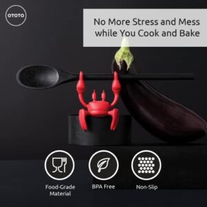 OTOTO Red the Crab Silicone Utensil Rest – Kitchen Gifts, Silicone Spoon Rest for Stove Top – Heat-Resistant Kitchen and Grill Utensil Holder – Non-Slip Spoon Holder Stove Organizer, Steam Releaser