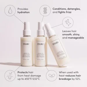 OUAI Leave In Conditioner & Heat Protectant Spray – Prime Hair for Style, Smooth Flyaways, Add Shine and Use as Detangling Spray – No Parabens, Sulfates or Phthalates (4.7 oz)