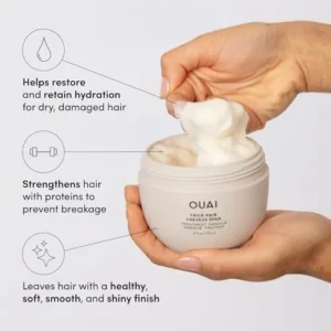 OUAI Thick Hair Treatment Masque – Almond Oil, Olive Oil & Hydrolyzed Keratin to Repair & Restore Damaged Hair – Softens, Smooths & Strengthens – Phthalate & Paraben Free Hair Masque – 8 fl oz