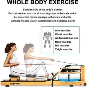 Outroad Rowing Machine for Home Gym Use, Water Wooden Rower with LCD Monitor, Outdoor Indoor Fitness Exercise Training Sports Equipment