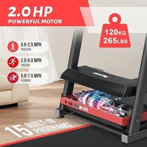 PASYOU Foldable Treadmill for Home – with Bluetooth Connectivity,Compact Treadmill with 15 Pre Programs Heart Rate Monitor Plus 44 Days Free Kinomap Membership