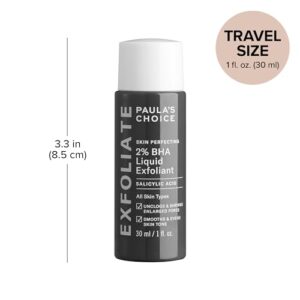 Paula’s Choice Skin Perfecting 2% BHA Liquid Salicylic Acid Exfoliant, Gentle Facial Exfoliator for Blackheads, Large Pores, Wrinkles & Fine Lines, Travel Size, 1 Fluid Ounce