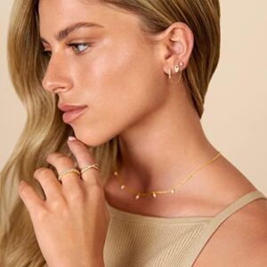 PAVOI 14K Gold Chain Earrings for Women | Double Piercing Dangle Chain Huggie Hoop Earrings | Cubic Zirconia Pearl Stud Ear Cuff Earrings for Women