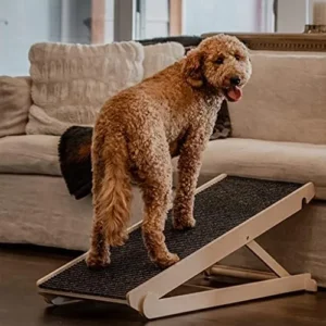 Pawnotch USA Made Adjustable Dog Ramp – for Couch or Bed with Paw Traction Mat – 40″ Long and Adjustable from 14” to 24” Tall – Rated for 200LBS – for All Dogs and Cats