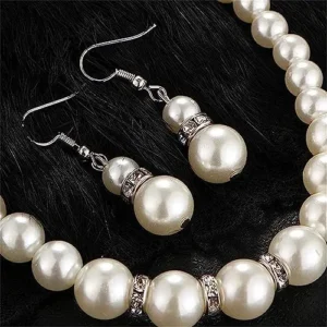 Pearl crystal necklace earring bracelet set for Women wedding Bridal jewelry