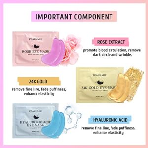 PEAUAMIE Under Eye Patches (30 Pairs) Gold Eye Mask and Hyaluronic Acid Eye Patches for puffy eyes,Rose Eye Masks for Dark Circles and Puffiness under eye treatment skin care products…