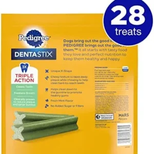 PEDIGREE DENTASTIX Fresh Breath Large Dog Dental Treats Fresh Flavor Dental Bones, 1.46 lb. Pack (28 Treats) (Packaging May Vary)