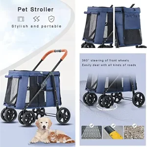 Pet Dog Stroller for Large Dogs Foldable Pram Pushchair Travel 4 Wheels Carrier Storage Basket Premium Luxury Cat Strollers 2 Cats