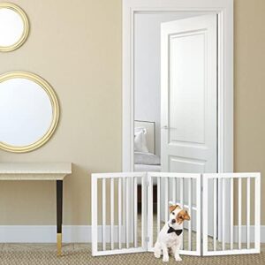 Pet Gate – 3-Panel Indoor Foldable Dog Fence for Stairs, Hallways, or Doorways – 55×24-Inch Retractable Freestanding Dog Gates by PETMAKER (White)