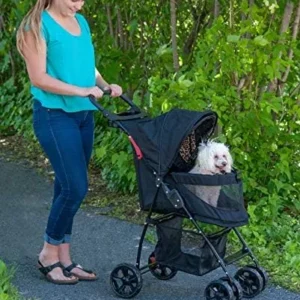 Pet Gear No-Zip Happy Trails Lite Pet Stroller for Cats/Dogs, Zipperless Entry, Easy Fold with Removable Liner, Safety Tether, Storage Basket + Cup Holder, 4 Colors