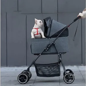 Pet Stroller Dog Stroller & Cats Lightweight Folding Travel Pram Separable Frame Carriers Bag Combo Puppy Pushchairs with Storage Basket