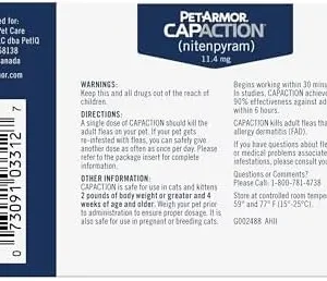 PetArmor CAPACTION (nitenpyram) Oral Flea Treatment for Cats, Fast Acting Tablets Start Killing Fleas in 30 Minutes, Cats 2-25 lbs, 6 Doses