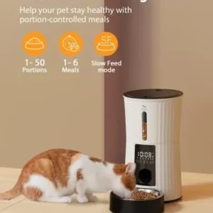 Petory Timed Automatic Cat Feeders – 4L Programable Dry Food Dispenser for Cats and Small Medium Dogs 6 Meals with Desiccant Bag Dual Power Supply 10S Voice Recorder