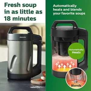 Philips Viva Collection SoupMaker, 1.2 L, Makes 2-4 servings, 6 Pre-set Programs, SoupPro Technology, Soup in Less than 18 Minutes, Eeasy Clean, Recipe Book, Black and Stainless Steel (HR2204/70)