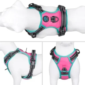 PHOEPET 2019 Upgraded No Pull Dog Harness, Reflective Adjustable Vest, with a Training Handle + 2 Metal Leash Hooks+ 3 Snap Buckles +4 Slide Buckles(L, Pink)