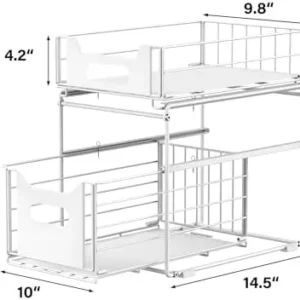 PIGTAB 2 Tier Under Sink Organizer – Sliding Cabinet Basket for Kitchen Bathroom Storage