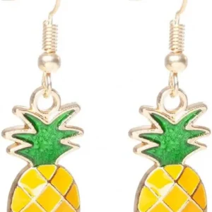 Pineapple Earrings Necklace for Women Yellow Ruit Green Leaf Pineapple Earings Pendant Necklace Cute Fashion Dangle Necklace Jewellery Set