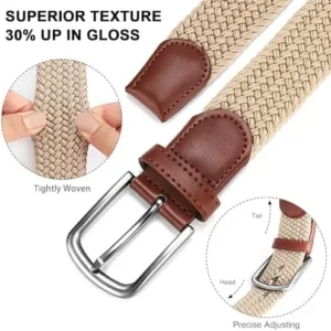 PlusZis Mens Belt,Elastic Belt Stretch,Braided Woven Casual Belt 1 3/8″,With Gif Box.