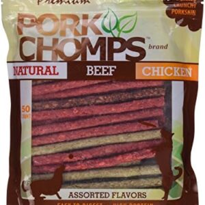 Pork Chomps Dog Chews, 5-inch Munchy Sticks, Assorted Flavors, 50 Count (Pack of 1)