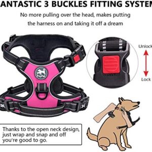 PoyPet No Pull Dog Harness, No Choke Front Clip Dog Reflective Harness, Adjustable Soft Padded Pet Vest with Easy Control Handle for Small to Large Dogs(Pink,M)