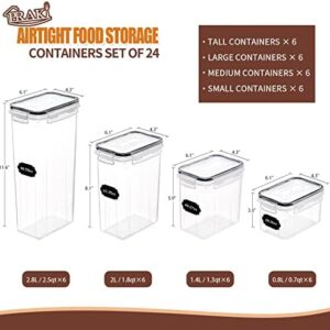 PRAKI Airtight Food Storage Containers Set with Lids – 24 PCS, BPA Free Kitchen and Pantry Organization, Plastic Leak-proof Canisters for Cereal Flour & Sugar – Labels & Marker