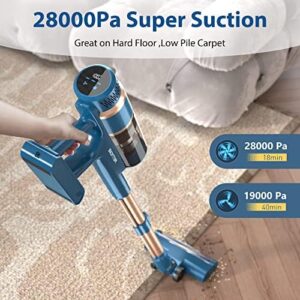 PRETTYCARE Cordless Vacuum Cleaner, 28Kpa Stick Vacuum with Powerful Brushless Motor, LED Touch Display, 45 Mins Long Runtime, Lightweight Vacuum Cleaner for Hard Floor Carpet Pet Hair, P2