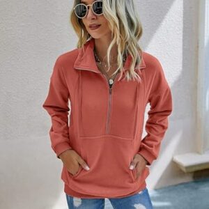 PRETTYGARDEN Women’s Casual Long Sleeve Zipper Sweatshirt Drawstring Loose Quarter Zip Pullover Tops with Pockets