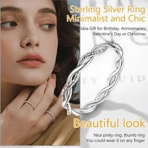 PROSILVER 925 Sterling Silver Twist Ring, Dainty & Cute, Stackable Thumb Pinky Knuckle Finger Rings for Women, Size 4-12, Come Gift Box