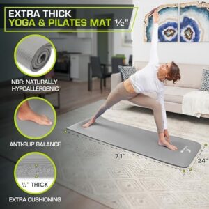 ProsourceFit Extra Thick Yoga Pilates Exercise Mat, Padded Workout Mat for Home, Non-Sip Yoga Mat for Men and Women, 71 in x 24 in