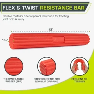 ProsourceFit Flex and Twist Bars Sets and Singles, Resistance Bars for Occupational Therapy, Tennis Elbow Treatment, and Wrist Strengthening, 12-in Long Compact Rubber Therapy Tool