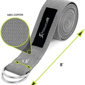 ProsourceFit Metal D-Ring Yoga Strap 8’ Durable Cotton for Stretching and Flexibility