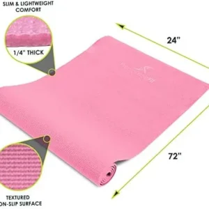 ProsourceFit Original Yoga Exercise Mat ¼” (6mm) Thick for Comfort and Stability with Carrying Straps, Non Slip