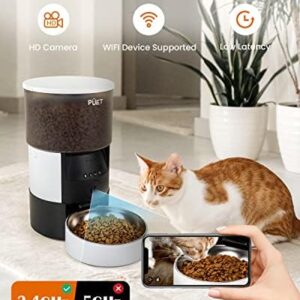 PUET Automatic Cat Feeder with Camera, Timer Voice 1080P HD Video Recording, Height Adjustable 3L WiFi Pet Feeder with 2-Way Audio, Programmable Dog Food Dispenser 1-8 Meal Per Day