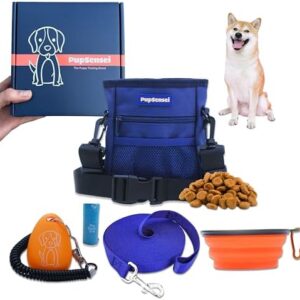 PupSensei Dog Training Kit – Clicker Dog Trainer Set, Dog Treat Pouch for Puppy Training Treats, 30ft Long Training Leash, Dog Clicker for Training, Collapsible Bowl for Dog Training & Behavior Aids