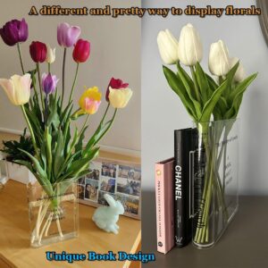 Puransen Bookend Vase for Flowers, Cute Bookshelf Decor, Unique Vase for Book Lovers, Artistic and Cultural Flavor Acrylic Vases for Home Office Decor, A Book About Flowers (Clear – B)