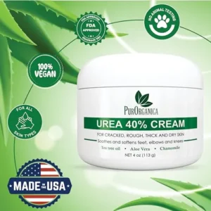 PurOrganica Urea 40% Foot Cream – Made in USA – Corn, Callus and Dead Skin Remover – Moisturizer & Rehydrater – For Thick, Cracked, Rough, Dead & Dry Skin – For Feet, Elbows and Hands