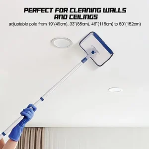 Qaestfy Baseboard Cleaner Tool with Handle, Wall Floor Mop with Extendable Long Handle Duster for Cleaning Window, Floor, Skirting Board, Ceiling, Shower, Tub Tile, Kitchen with 6 Reusable Pads