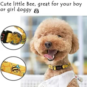 QQPETS Adjustable Soft Dog Collar: Print Flower Pink Multicolor Cute Patterns for XS Small Medium Large Pet Girl Boy Puppy Walking Running Training (M, Yellow Bee)