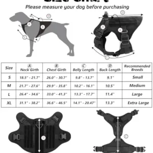 rabbitgoo Tactical Dog Harness for Large Dogs, Heavy Duty Dog Harness with Handle, No-Pull Service Dog Vest Large Breed, Adjustable Military Dog Vest Harness for Training Hunting Walking, Black, L