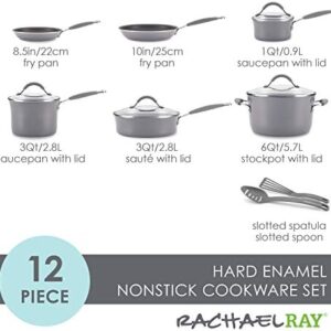 Rachael Ray – 16802 Rachael Ray Cucina Nonstick Cookware Pots and Pans Set, 12 Piece, Sea Salt Gray